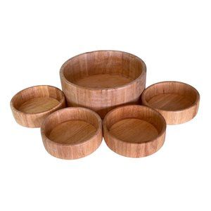 Vintage Teak Wood Salad Bowl Serving Set Made in Thailand 5 pc Set 1960's MCM